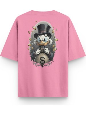 Overoz Varyemez Amca Sırt Baskılı Yarı Oversize Unisex Pembe Tshirt 1380