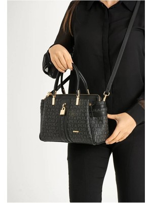 Just Polo  Kadın Siyah Monogram El ve Omuz Çantası Yeni Sezon 2201MH