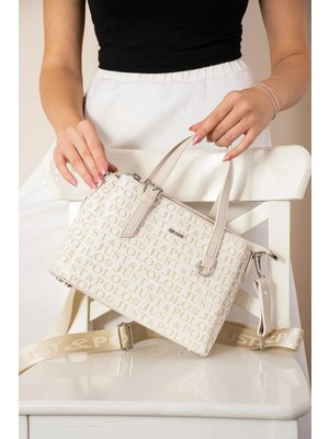 Just Polo  Kadın Krem Baskılı Orta Boy El ve Omuz Çantası P342203MH