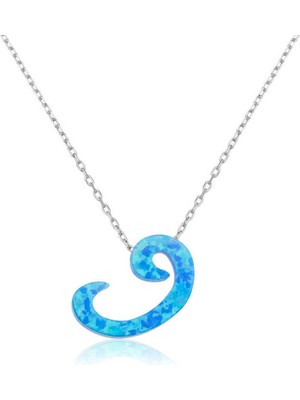 Tienda Elegante Gümüş Opal Taşlı Vav Bayan Kolye