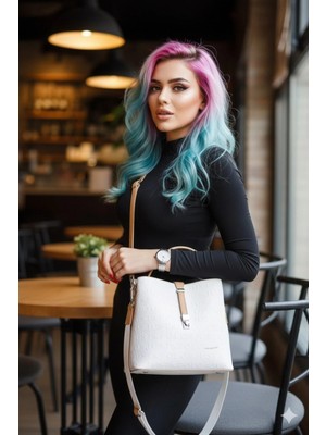 Just Polo  Kadın Orta Boy 3 Bölmeli Ayarlanabilir Askılı Şık El & Omuz Çantası Shoulder Bag Ebat : 22 x 20 cm