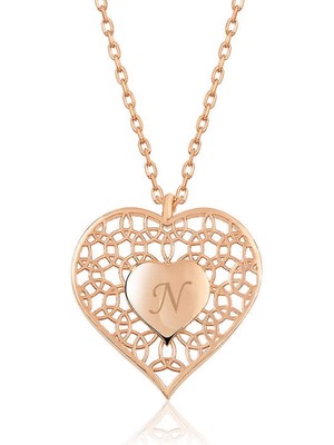 Tienda Elegante ​gümüş Rose Kişiye Özel Kalbin Içinde Kalp Bayan Kolye