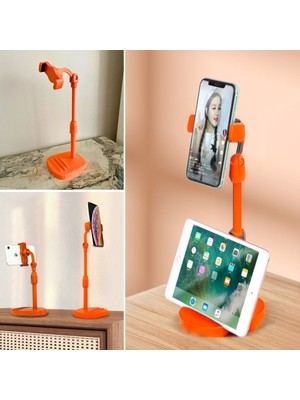 Güvenli Sepet  Masa Üstü Tablet ve Telefon Tutucu Plastik Aparat Turuncu Telefon Standı