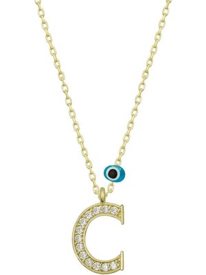 Tienda Elegante Gümüş Nazar Gold C Harfi Kadın Kolye