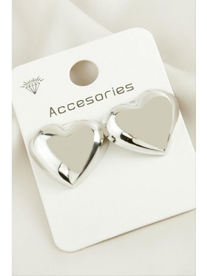 Zero Land Xmpdby Kalp Trend Metal Küpe-Gümüş Rengi