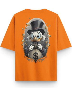 Overoz Varyemez Amca Sırt Baskılı Yarı Oversize Unisex Turuncu Tshirt 1380