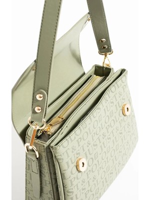 Just Polo  Kadın Yeşil Baskı Desenli Kolon Askılı 3 Bölmeli Omuz Çantası 2184MH