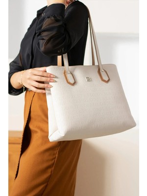 Just Polo  Kadın Orijinal Just Polo Krem Taba Büyük Boy Şık El Çantası Tote Bag AVP234028MH