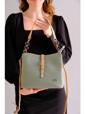 Just Polo  Kadın Haki Taba 3D Just & Polo Desenli Vegan Omuz ve El Çantası