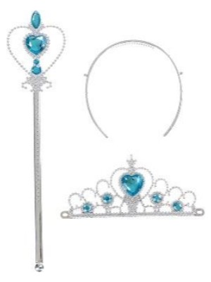 İsmiyle Al Karlar Ülkesi Elsa Mavi Kalpli Taç ve Mavi Asa Seti Çocuk Boy