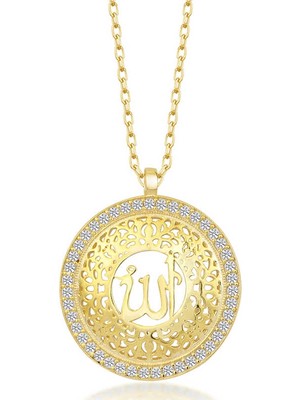 Tienda Elegante Gümüş Gold Allah Yazılı Kadın Kolye