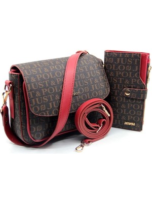 Just Polo  Orta Boy 3 Bölmeli Iki Askılı Kadın Omuz Çantası ve Cüzdan Kombini 21 x 16 cm MDS20101-09
