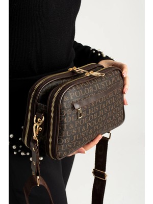 Just Polo  Kadın Günlük Kullanıma Uygun Baskılı Ayarlanabilir Askılı Şık Omuz Çantası Ebat: 26 x 16 cm