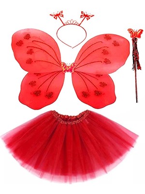 İsmiyle Al Kırmızı Kelebek Kostümü - Kostüm Aksesuar Seti 4 Parça