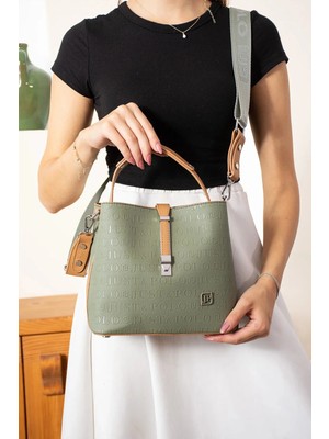 Just Polo  Kadın Yeşil Taba 3 Gözlü Su Geçirmez Çapraz ve Omuz Çantası 22 x 20 cm