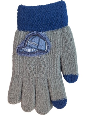 Spteks Kitti 9-12 Yaş Erkek Genç Garson Koyu Gri Renk Amblem Figürlü Kışlık Örme Eldiven