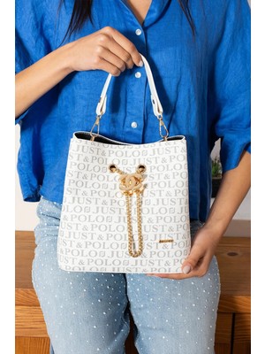 Just Polo  Kadın Beyaz Orijinal Just Polo Lüks El ve Omuz Çantası Shoulder Bag Ebat : 22 x 23 cm