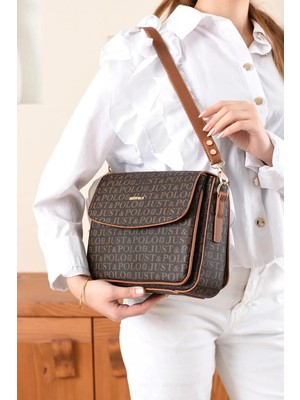 Just Polo  Kadın Orijinal Just Polo Baskılı Büyük Boy Şık El ve Omuz Çantası Shoulder Bag Ebat: 29 x 25 cm