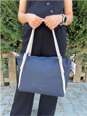 Just Polo  Kadın Krem Taba Büyük Boy Lakost Kumaş El ve Omuz Çantası P346037MH