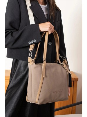 Just Polo  Kadın Kum Taba Büyük Boy Lakost Kumaş El ve Omuz Çantası P346037MH