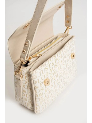 Just Polo  Kadın Krem Baskı Desenli Kolon Askılı 3 Bölmeli Omuz Çantası 2184MH