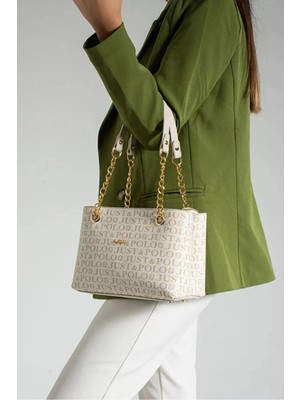 Just Polo  Kadın Baskılı Uzun Ayarlanabilir Askılı Şık El ve Omuz Çantası Shoulder Bag