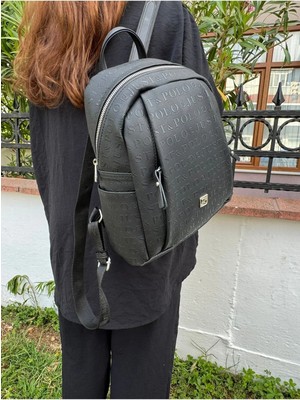 Just Polo Kadın Büyük Boy Siyah 9 Gözlü Sırt Çantası Suni Deri Materyal ile Şık ve Ergonomik Tasarım