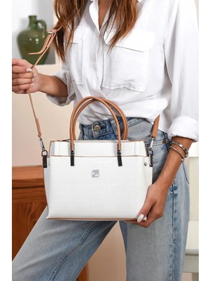 Just Polo  Şıklığın ve Zarafetin Buluştuğu Shopper Beyaz Camel Kadın El Çantası Shoulder Bag