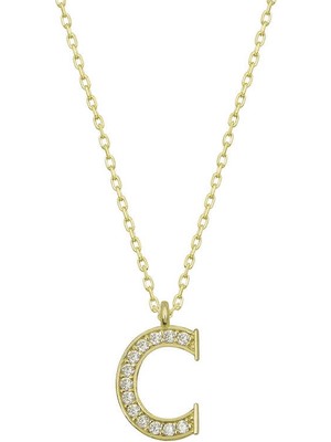 Tienda Elegante Gümüş Gold C Harfi Kadın Kolye