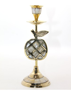 İsmiyle Al Pirinç Sedefli Tekli Şamdan Model 1