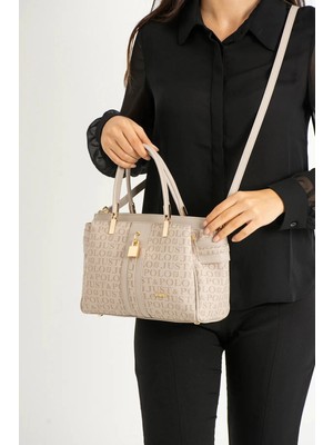 Just Polo  Kadın Baskılı Kilit Detaylı El ve Omuz Çantası