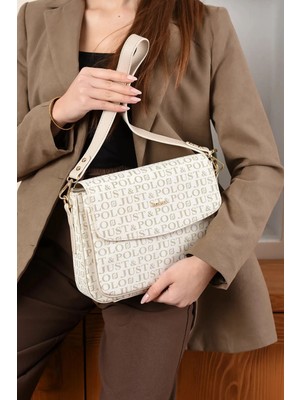 Just Polo  Kadın Orijinal Just Polo Baskılı Büyük Boy Şık El ve Omuz Çantası Shoulder Bag Ebat: 29 x 25 cm
