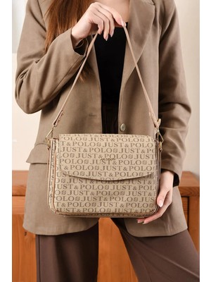Just Polo  Kadın Orijinal Just Polo Baskılı Büyük Boy Şık El ve Omuz Çantası Shoulder Bag Ebat: 29 x 25 cm