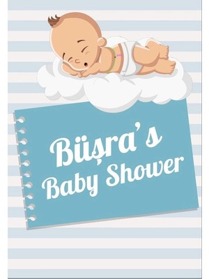 Reysa Tasarım Mavi Çizgili Bebek Temalı Baby Shower Afişi 70X100 cm