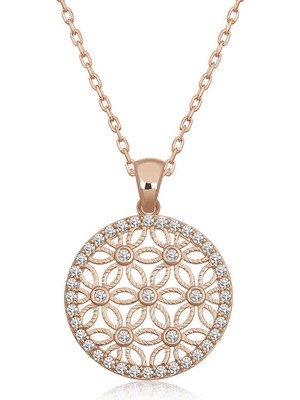 Tienda Elegante Gümüş Rose Beyaz Taşlı Yaşam Çiçeği Kadın Kolye
