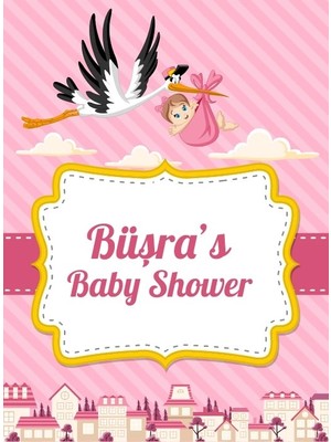 Reysa Tasarım Pembe Çzigli Leylek Temalı Baby Shower Afişi 35X50 cm