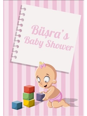 Reysa Tasarım Pembe Çizgili Bebek Temalı Baby Shower Afişi 50X70 cm