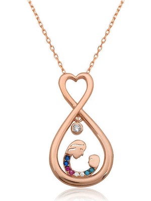Tienda Elegante Gümüş Rose Sonsuz Kalpli Anne Çocuk Kolyesi