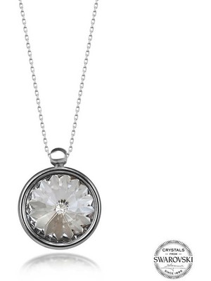 Fm Swarovski Crystal Taşlı Çerçeveli Gümüş Kadın Kolye