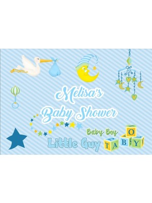 Reysa Tasarım Mavi Leylek ve Oyuncak Temalı Baby Shower Afişi 35X50 cm