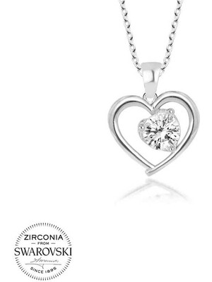 Fm Swarovski Taşlı Gümüş Kalp Bayan Kolye
