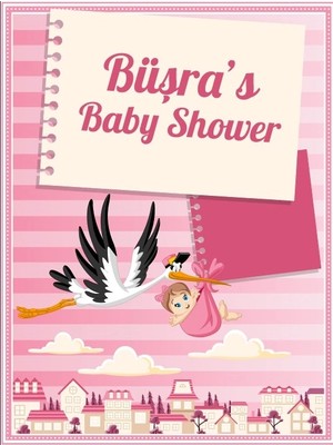 Reysa Tasarım Pembe Çzigli Leylek Temalı Baby Shower Afişi 100X150 cm