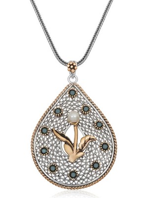 Tienda Elegante Gümüş İnci Çiçek Otantik Bayan Kolye