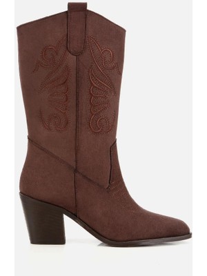 Yaya By Hotiç Kadın Kahverengi Işleme Detaylı Topuklu Western Kovboy Bot
