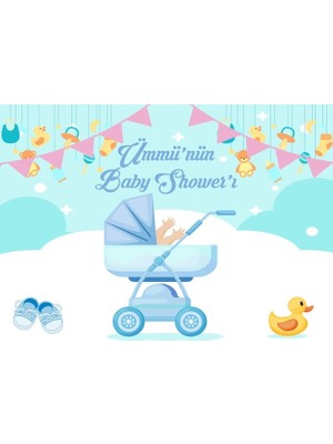 Reysa Tasarım Mavi Bebek Arabası Temalı Baby Shower Afişi 100X150 cm