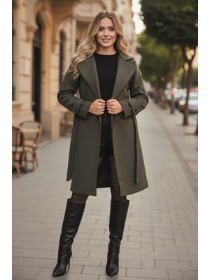 Kaşe Kadın Şık Kemer Detaylı Kaban