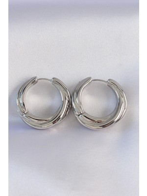 Luz&Pos Pirinç Gümüş Renk Asimetrik Kıvrım Küpe