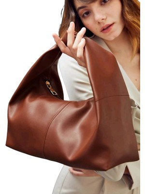 Cash Dukkan Şık Tasarım  Deri Kadın Kol Çantası-Kahverengi