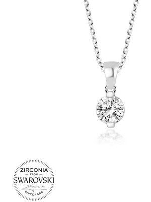 Fm Swarovski Taşlı Gümüş Tektaş Bayan Kolye