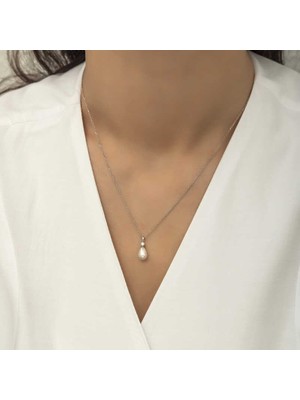 Tienda Elegante Gümüş Damla İnci Bayan Kolye
